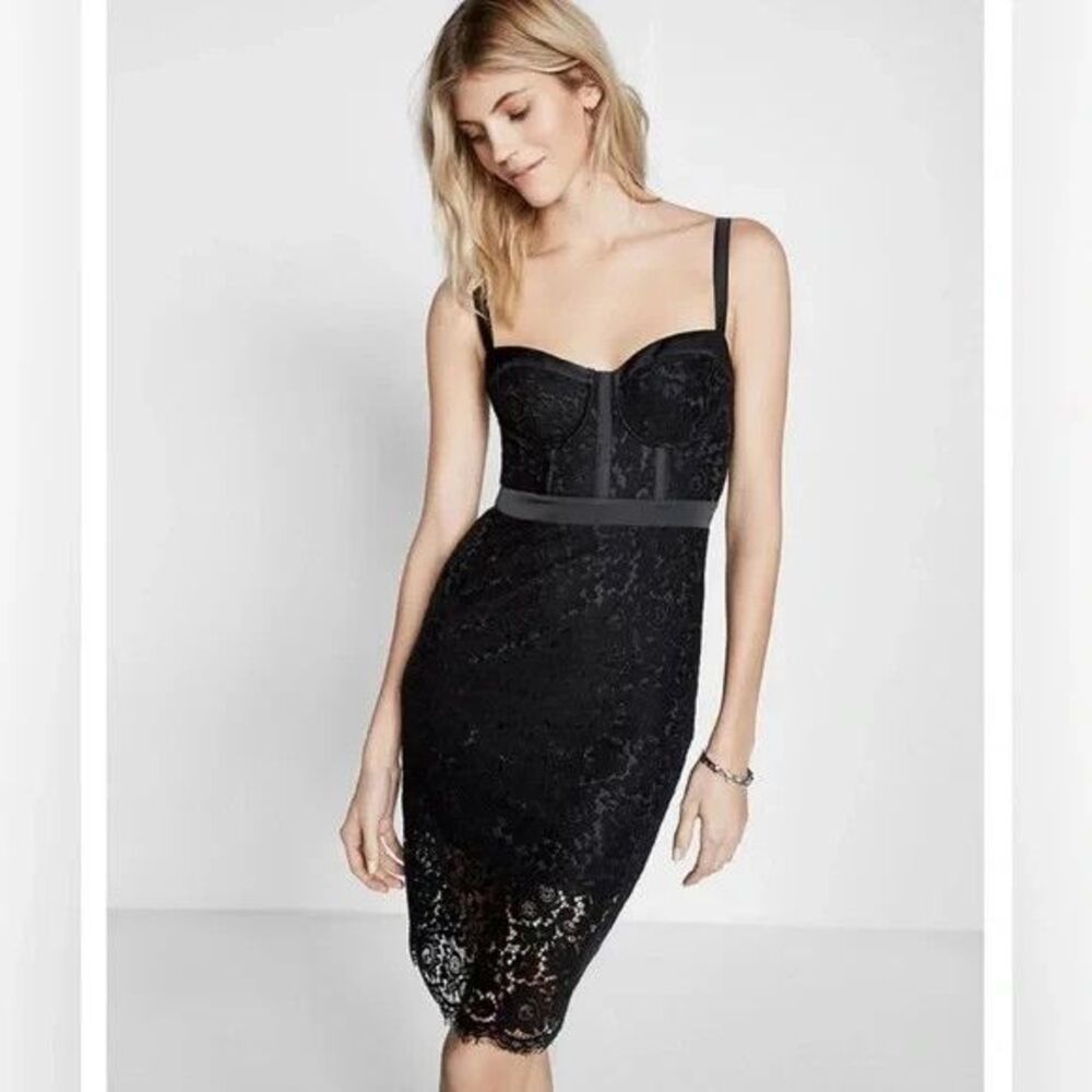 Black Lace Bodycon Dress with Corset Bodice